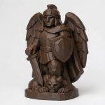 Wood Carved-Like Saint Michael Figurine - Unique Desk Decor for Collectors – 3D Printed in Canada - 3D Printed in Canada (Black Walnut)