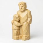 Wood Carved Father and Son Collectible Figurine in White Oak Finish - 3D Printed in Canada (White Oak)