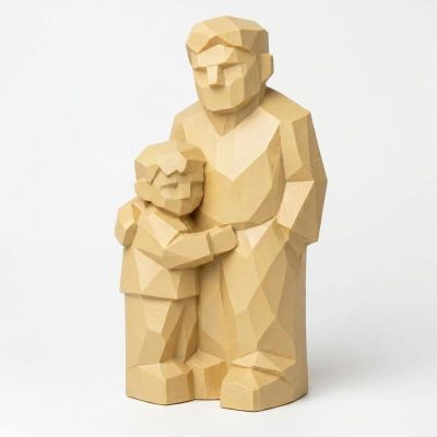 Wood Carved Father and Son Collectible Figurine in White Oak Finish - 3D Printed in Canada (White Oak)