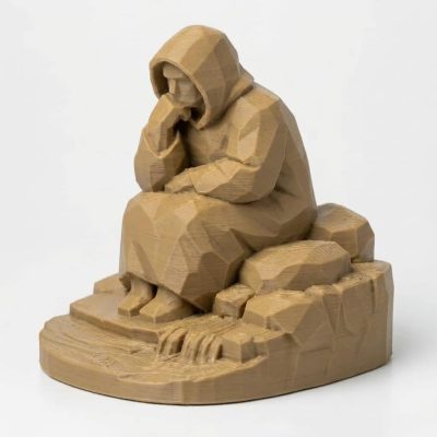 Wood Carved-Like Riverbank Figurine - Unique Desk Decor for Adults 3D Printed in Canada - 3D Printed in Canada (Classic Birch)
