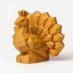 Wood Carved-Like Peacock Figurine - Unique Desk Decor for Collectors – 3D Printed in Canada - 3D Printed in Canada (Ochre Yellow)