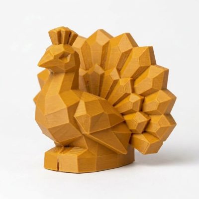 Wood Carved-Like Peacock Figurine - Unique Desk Decor for Collectors – 3D Printed in Canada - 3D Printed in Canada (Ochre Yellow)