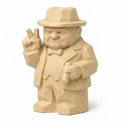 Wood Carved-Like Churchill Figurine - Unique Desk Decor for Adults – 3D Printed in Canada - 3D Printed in Canada (White Oak)