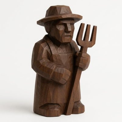 Wood Carved Habitants Farmer Collectible Figurine in Black Walnut Finish - 3D Printed in Canada (Black Walnut)