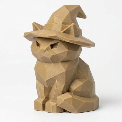 Wood Carved-Like Halloween Cat Figurine - Unique Desk Decor for Adults 3D Printed in Canada - 3D Printed in Canada (Classic Birch)