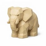 Wood Carved Elephant Collectible Figurine in White Oak Finish - 3D Printed in Canada (White Oak)