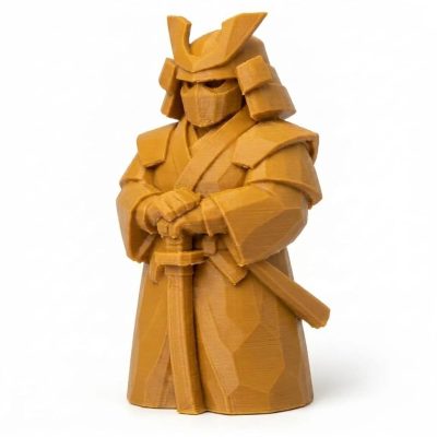 Wood Carved-Like Samurai Figurine - Unique Desk Decor for Collectors - 3D Printed in Canada (Ochre Yellow)