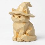 Wood Carved-Like Halloween Cat Figurine - Unique Desk Decor for Adults – 3D Printed in Canada - 3D Printed in Canada (White Oak)