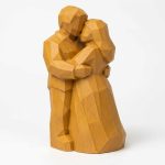 Wood-Carved-Like Romantic Embrace Figurine in Ochre Yellow Finish - 3D Printed in Canada (Ochre Yellow)