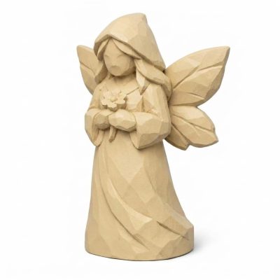 Wood Carved Garden Guardian Fairy Collectible Figurine in White Oak Finish - 3D Printed in Canada (White Oak)