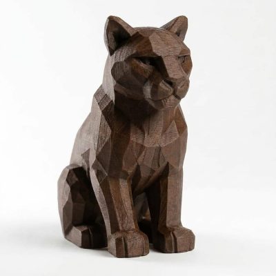 Wood Carved-Like Cougar Figurine - Unique Desk Decor for Adults – 3D Printed in Canada - 3D Printed in Canada (Black Walnut)