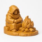 Wood Carved Fireside Collectible Figurine in Ochre Yellow Finish - 3D Printed in Canada (Ochre Yellow)