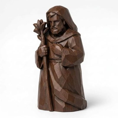 Wood Carved-Like Saint Joseph Figurine - Unique Desk Decor with Artisan Aesthetic - Great Gift for Adults – 3D Printed in Canada - 3D Printed in Canada (Black Walnut)