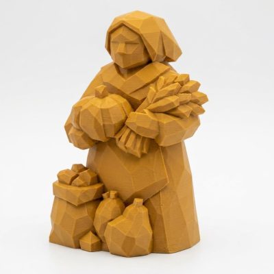 Wood-Carved Autumn Harvest Collectible Figurine in Ochre Yellow Finish - 3D Printed in Canada (Ochre Yellow)