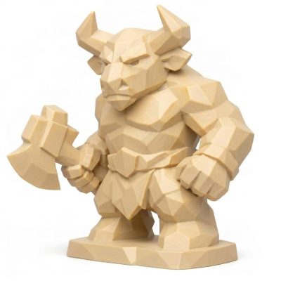 Wood Carved-Like Minotaur Figurine - Unique Desk Decor for Collectors – 3D Printed in Canada - 3D Printed in Canada (White Oak)