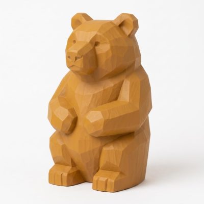 Wood Carved Cabin Bear Collectible Figurine in Ochre Yellow Finish - 3D Printed in Canada (Ochre Yellow)