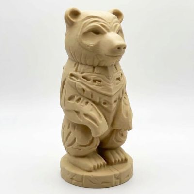 Wood Carved Bear Totem Figurine in White Oak Finish - 3D Printed in Canada (White Oak)