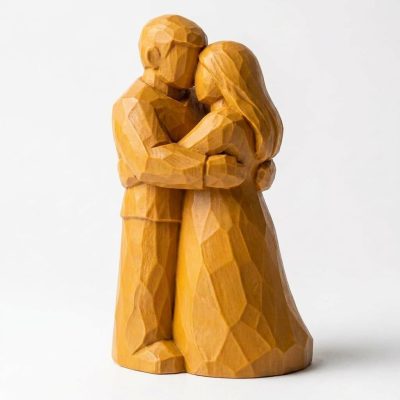 Wood-Carved-Like Love Figurine in Ochre Yellow Finish - 3D Printed in Canada (Ochre Yellow)
