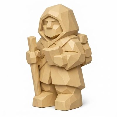 Wood Carved-Like Figurine in White Oak Finish - Unique Desk Decor for Adults - 3D Printed in Canada (White Oak)