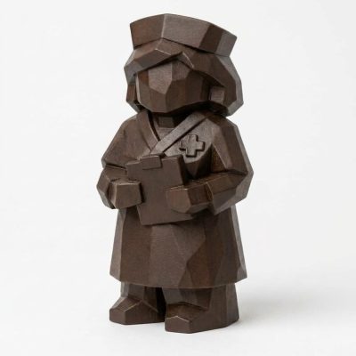 Wood Carved-Like Nurse Figurine - Unique Desk Decor for Adults – 3D Printed in Canada - 3D Printed in Canada (Black Walnut)