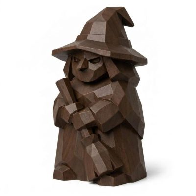 Wood Carved-Like Halloween Witch Figurine - Unique Desk Decor for Adults – 3D Printed in Canada - 3D Printed in Canada (Black Walnut)