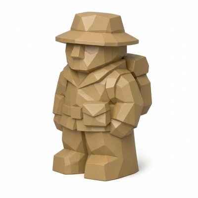 Wood Carved Explorer Collectible Figurine - Unique Desk Decor for Adults 3D Printed in Canada - 3D Printed in Canada (Classic Birch)