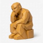 Wood Carved-Like The Thinker Figurine in Ochre Yellow Finish - 3D Printed in Canada (Ochre Yellow)
