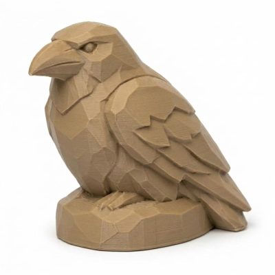 Wood Carved-Like Raven Figurine - Unique Desk Decor for Adults 3D Printed in Canada - 3D Printed in Canada (Classic Birch)