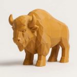 Wood Carved-Like Bison Figurine in Ochre Yellow Finish - 3D Printed in Canada (Ochre Yellow)