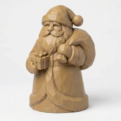Wood Carved-Like Father Christmas Figurine - Unique Desk Decor for Adults 3D Printed in Canada - 3D Printed in Canada (Classic Birch)