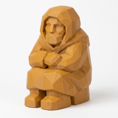 Wood Carved-Like Long Winter Evening Figurine in Ochre Yellow Finish - 3D Printed in Canada (Ochre Yellow)