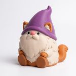 Persian Cat Gnome Collectible Figurine - Detailed Fluffy Cat with Purple Hat - Unique Desk Decor and Gift for Cat Lovers, Home Accent for Shelves or Offices - 3D Printed in Canada