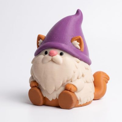 Persian Cat Gnome Collectible Figurine - Detailed Fluffy Cat with Purple Hat - Unique Desk Decor and Gift for Cat Lovers, Home Accent for Shelves or Offices - 3D Printed in Canada