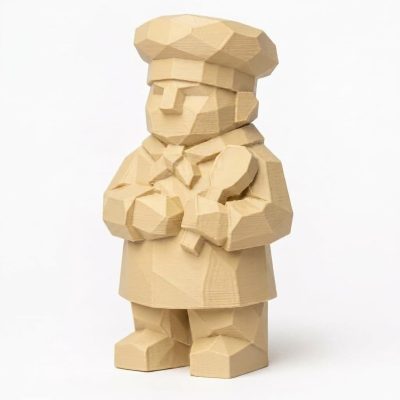 Wood Carved-Like Chef Figurine - Unique Desk Decor for Adults – 3D Printed in Canada - 3D Printed in Canada (White Oak)