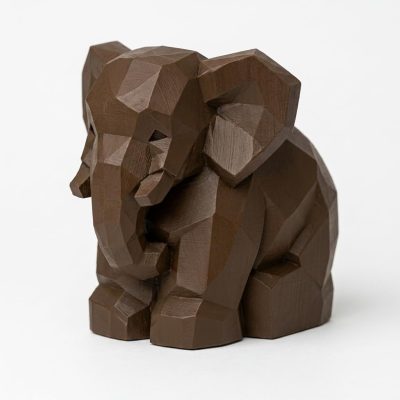 Wood Carved Gentle Elephant Collectible Figurine in Black Walnut Finish - 3D Printed in Canada (Black Walnut)