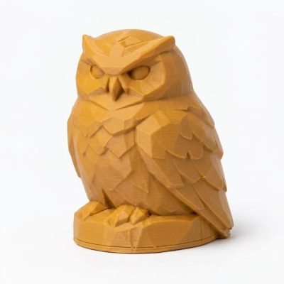 Wood Carved-Like Snowy Owl Figurine - Unique Desk Decor for Adults – 3D Printed in Canada - 3D Printed in Canada (Ochre Yellow)