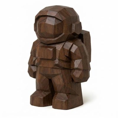 Wood-Carved-Like Astronaut Collectible Figurine - Unique Desk Decor for Adults – 3D Printed in Canada - 3D Printed in Canada (Black Walnut)