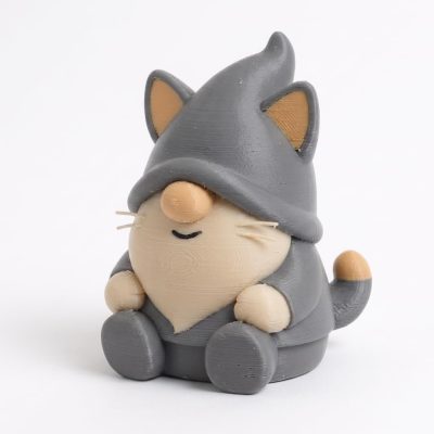 Manx Cat Gnome Collectible Figurine - Detailed Grey Cat Gnome Desk Decor for Home or Office Accent - Unique Gift for Cat Lovers - 3D Printed in Canada