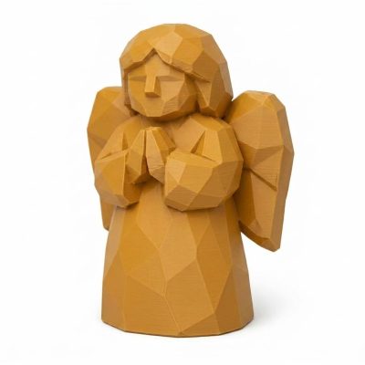 Wood Carved Angel of Hope Collectible Figurine in Ochre Yellow Finish - 3D Printed in Canada (Ochre Yellow)