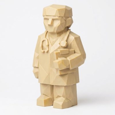 Wood Carved Doctor Collectible Figurine in White Oak Finish - 3D Printed in Canada (White Oak)