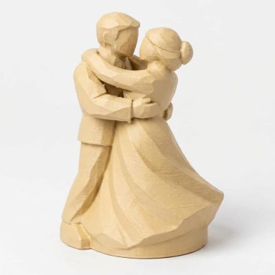 Wood Carved-Like Dancing Couple Collectible Figurine - Unique Desk Decor for Adults – 3D Printed in Canada - 3D Printed in Canada (White Oak)