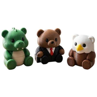 Teddy Variety Collectible Figurine Bundle of 3 - Crocodile Teddy, Business Eagle Bear - Unique & Adorable Adult Desk Decor - 3D Printed in Canada