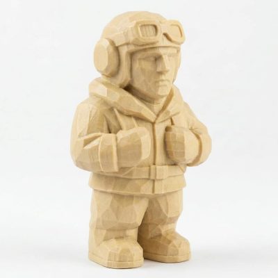 Wood Carved-Like Pilot Figurine - Unique Desk Decor for Adults – 3D Printed in Canada - 3D Printed in Canada (White Oak)