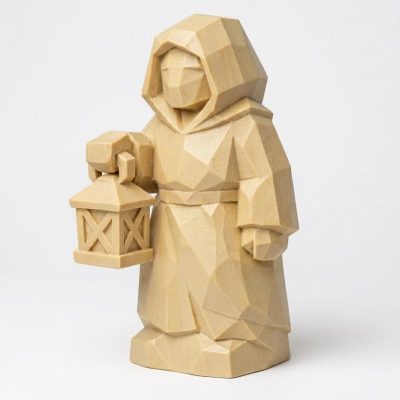 Wood Carved-Like Lamp at Dusk Figurine in White Oak Finish - 3D Printed in Canada (White Oak)