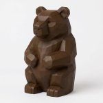 Wood Carved Cabin Bear Collectible Figurine in Black Walnut Finish - 3D Printed in Canada (Black Walnut)