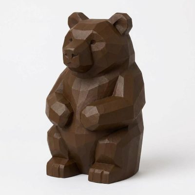 Wood Carved Cabin Bear Collectible Figurine in Black Walnut Finish - 3D Printed in Canada (Black Walnut)