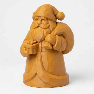 Wood Carved-Like Father Christmas Figurine - Unique Desk Decor for Adults – 3D Printed in Canada - 3D Printed in Canada (Ochre Yellow)