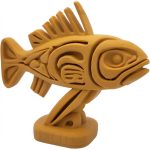 Wood Carved-Style Fish Sculpture in Ochre Yellow Finish - 3D Printed in Canada (Ochre Yellow)