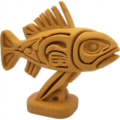 Wood Carved-Style Fish Sculpture in Ochre Yellow Finish - 3D Printed in Canada (Ochre Yellow)