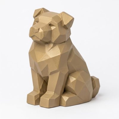 Wood Carved-Like Loyal Dog Figurine - Unique Desk Decor for Collectors 3D Printed in Canada - 3D Printed in Canada (Classic Birch)
